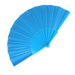 Polyester waaier in kleuren met personaliseerbaar plastic handvat kleur lichtblauw