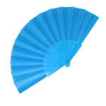Polyester waaier in kleuren met personaliseerbaar plastic handvat kleur lichtblauw tweede weergave