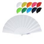 Polyester waaier in kleuren met personaliseerbaar plastic handvat