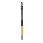 Balpen met bamboe detail en antistress spinner blauwe inkt kleur zwart tweede weergave