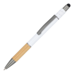 Balpen met bamboe detail en antistress spinner blauwe inkt kleur wit