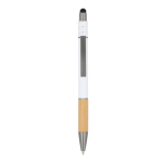 Balpen met bamboe detail en antistress spinner blauwe inkt kleur wit tweede weergave