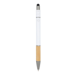 Balpen met bamboe detail en antistress spinner blauwe inkt kleur wit vierde weergave