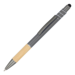 Balpen met bamboe detail en antistress spinner blauwe inkt kleur grijs
