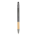 Balpen met bamboe detail en antistress spinner blauwe inkt kleur grijs tweede weergave