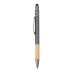 Balpen met bamboe detail en antistress spinner blauwe inkt kleur grijs derde weergave