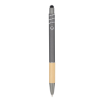 Balpen met bamboe detail en antistress spinner blauwe inkt kleur grijs vierde weergave