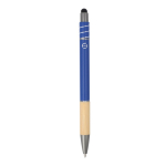 Balpen met bamboe detail en antistress spinner blauwe inkt kleur donkerblauw vierde weergave