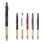 Balpen met bamboe detail en antistress spinner blauwe inkt