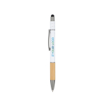 Balpen met bamboe detail en antistress spinner blauwe inkt met afdrukgebied