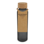 Fles van mat gerecycled glas met kurken dop 500 ml kleur zwart