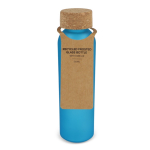 Fles van mat gerecycled glas met kurken dop 500 ml kleur blauw