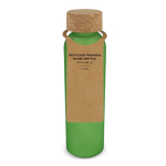 Fles van mat gerecycled glas met kurken dop 500 ml kleur groen