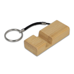 Bamboe sleutelhanger met koord en multifunctioneel als telefoonhouder kleur naturel