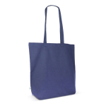 Tas van biologisch katoen met zijvouw en lange hengsels 270 g/m² kleur donkerblauw