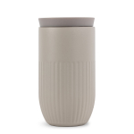 Thermosbeker van roestvrij staal met drukknopdeksel 320 ml kleur beige