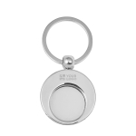 Ronde metalen sleutelhanger met winkelwagenmuntje KeyCoin kleur zilver met jouw bedrukking