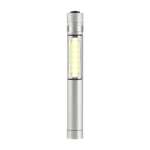 Zaklamp met logo, COB-technologie, magneet en metalen clip kleur zilver eerste weergave