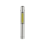 Zaklamp met logo, COB-technologie, magneet en metalen clip kleur zilver vierde weergave