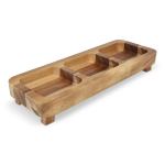 Mini acaciahouten tafel met 3 compartimenten voor snacks kleur hout