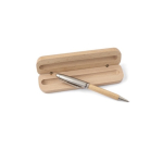 Houten balpen met blauwe inkt en bijpassende etui kleur bruin vierde weergave