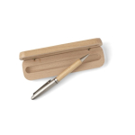 Houten balpen met blauwe inkt en bijpassende etui eerste weergave