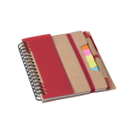 Notitieboek met diverse plaknotities, liniaal en balpen, A6 kleur rood twaalfde weergave