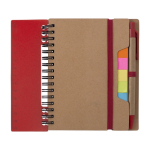 Notitieboek met diverse plaknotities, liniaal en balpen, A6 kleur rood derde weergave