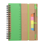 Notitieboek met diverse plaknotities, liniaal en balpen, A6 kleur lichtgroen eerste weergave