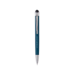 Aluminium aanraakpen in een metalen etui, blauwe inkt kleur blauw met jouw bedrukking
