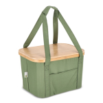Picknickmand met houten deksel en koelvak aan de binnenkant kleur olijfgroen derde weergave