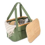 Picknickmand met houten deksel en koelvak aan de binnenkant kleur olijfgroen vierde weergave
