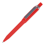 Balpen van gerecycled plastic met zachte afwerking en blauwe inkt kleur rood