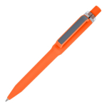 Balpen van gerecycled plastic met zachte afwerking en blauwe inkt kleur oranje