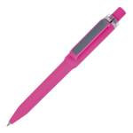Balpen van gerecycled plastic met zachte afwerking en blauwe inkt kleur roze