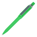 Balpen van gerecycled plastic met zachte afwerking en blauwe inkt kleur limoen groen
