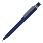 Balpen van gerecycled plastic met zachte afwerking en blauwe inkt kleur donkerblauw