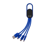 Oplaadkabelset 4-in-1 met karabijnhaak en verlicht logo kleur blauw vierde weergave