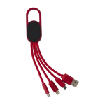 Oplaadkabelset 4-in-1 met karabijnhaak en verlicht logo kleur rood eerste weergave