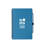 Notitieboek en bijpassende balpen van tarwestro, A5 formaat kleur blauw met jouw bedrukking