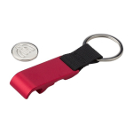 Metalen sleutelhanger met flesopener en muntje voor de winkelwagen kleur rood eerste weergave