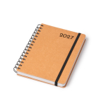 A5-agenda met ringband en omslag van gerecycled leer kleur bruin detailweergave 1