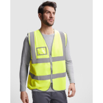 Veiligheidsvest met zak en rits van polyester Roly Polux kleur neon geel eerste gebruiksweergave