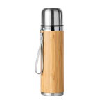 Stalen thermosfles met bamboe coating 420 ml kleur zilver eerste gebruiksweergave