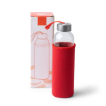 Glazen bidon met neopreen hoes en draagriem 500 ml kleur rood detailweergave 2