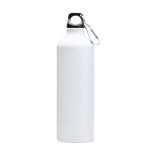 Grote aluminium drinkfles met karabijnhaak in de dop 800 ml kleur wit tweede weergave