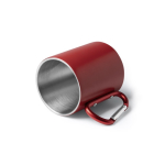 Beker van gerecycled RVS met dubbele wand en karabijnhaak300 ml kleur rood detailweergave 1