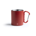 Beker van gerecycled RVS met dubbele wand en karabijnhaak300 ml kleur rood detailweergave 3