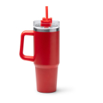 Thermosfles van gerecycled roestvrij staal met rietje 870 ml kleur rood tweede weergave