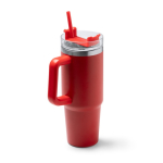 Thermosfles van gerecycled roestvrij staal met rietje 870 ml kleur rood eerste gebruiksweergave
